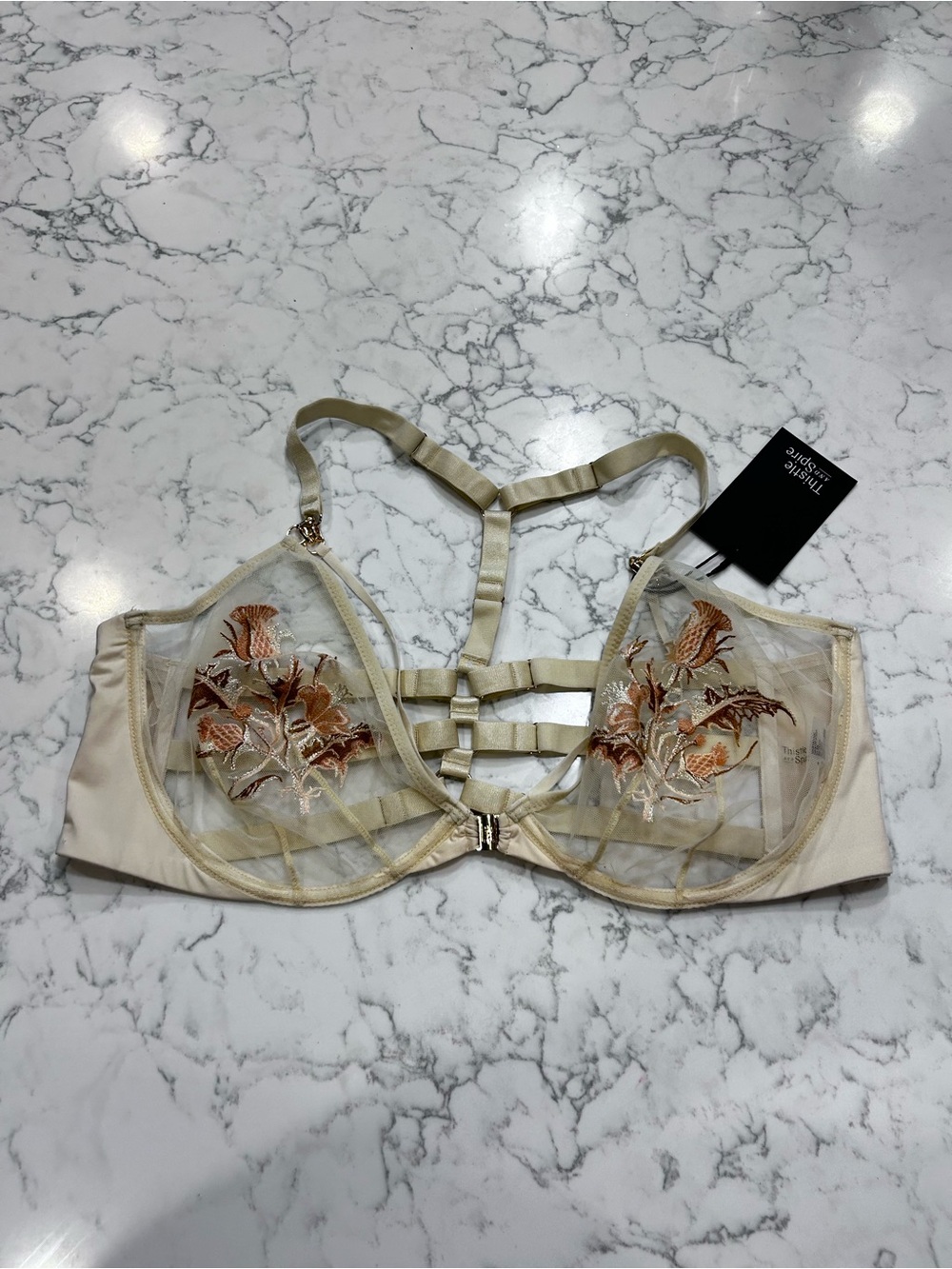 NWT Thistle & Spire Sheer Floral Embroidered Strappy Back Plus Size Bra Size 2X